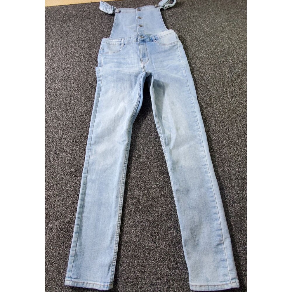 DIVIDED by H&M Bib Overall Jeans Womens 8 Stretch Ankle Denim Light Wash Tapered
